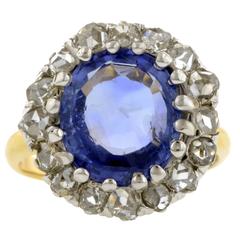 1900s Antique Sapphire Diamond Silver Gold Ring