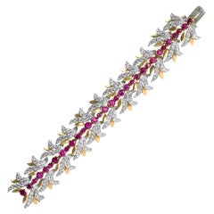 Tiffany & Co. Burmese Ruby and Diamond Leaf Bracelet 