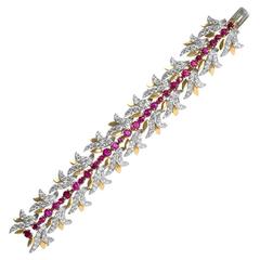 Tiffany & Co. Mid-20th Century Diamond Ruby Gold and Platinum Bracelet 4