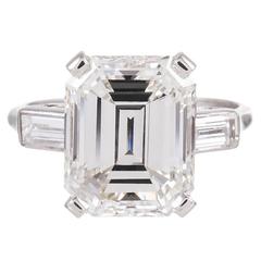 6.10 Carat GIA Cert Emerald Cut Diamond Platinum Solitaire Ring
