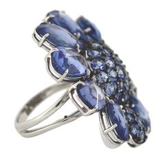 Sapphire Diamond Gold Articulating Flower Ring 2