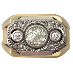 1.09Ct Diamond and 14k Yellow Gold Dress Ring - Vintage Circa 1940 1.09Ct Diamond and 14k Yellow Gold Dress Ring - Vintage Circa 1940