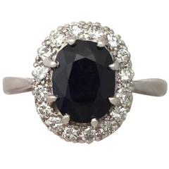 1950s 3.63 Carat Sapphire and Diamond Platinum Cluster Ring