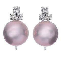 Purple Pearl Diamond Gold Earrings 