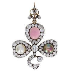 Antique Natural Saltwater and Conch Pearl Diamond Silver Gold Pendant Brooch 11