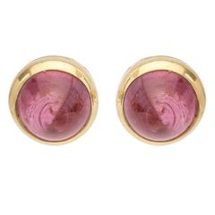 Bulgari Sugarloaf Cabochon Pink Sapphire Gold Stud Earrings