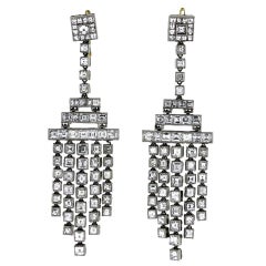 Antique Carre Cut Diamond Platinum Earrings