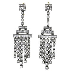 Antique Carre Cut Diamond Platinum Earrings 