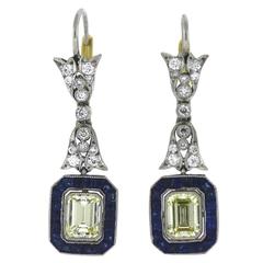 Sapphire Diamond Platinum Drop Earrings 11