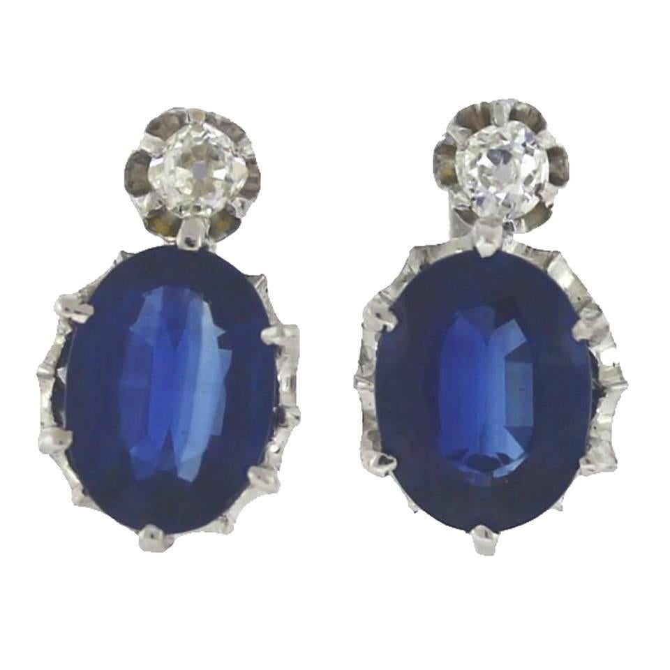 Fine Sapphire Diamond Gold Earrings 