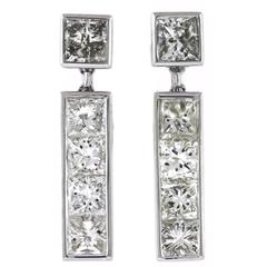 4.25 Carats Channel Set Princess Cut Diamonds Gold Earrings