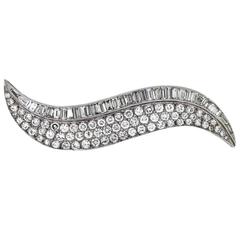 1950s 12 Carats Diamonds Platinum Wave Brooch Vintage 1950s 12 Carats Diamonds Platinum Wave Brooch