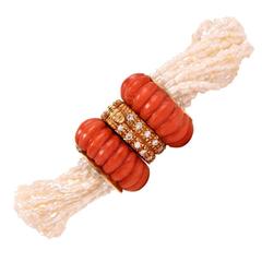 Vintage Coral Multi-Strand Seed Pearl Bracelet