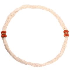 Retro Multi-Strand Seed Pearl Necklace With Coral Diamond Gold Clasp