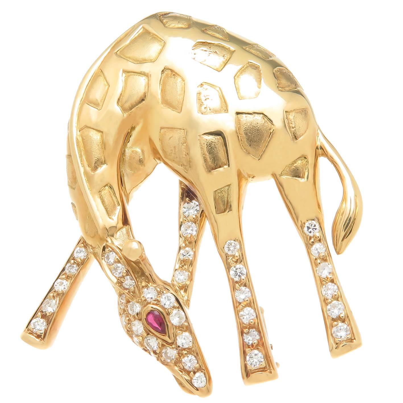 Tiffany & Co. Diamond Gold Giraffe Clip Brooch