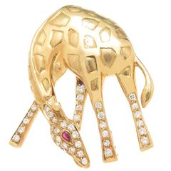 Tiffany & Co. Diamond Gold Giraffe Clip Brooch 3