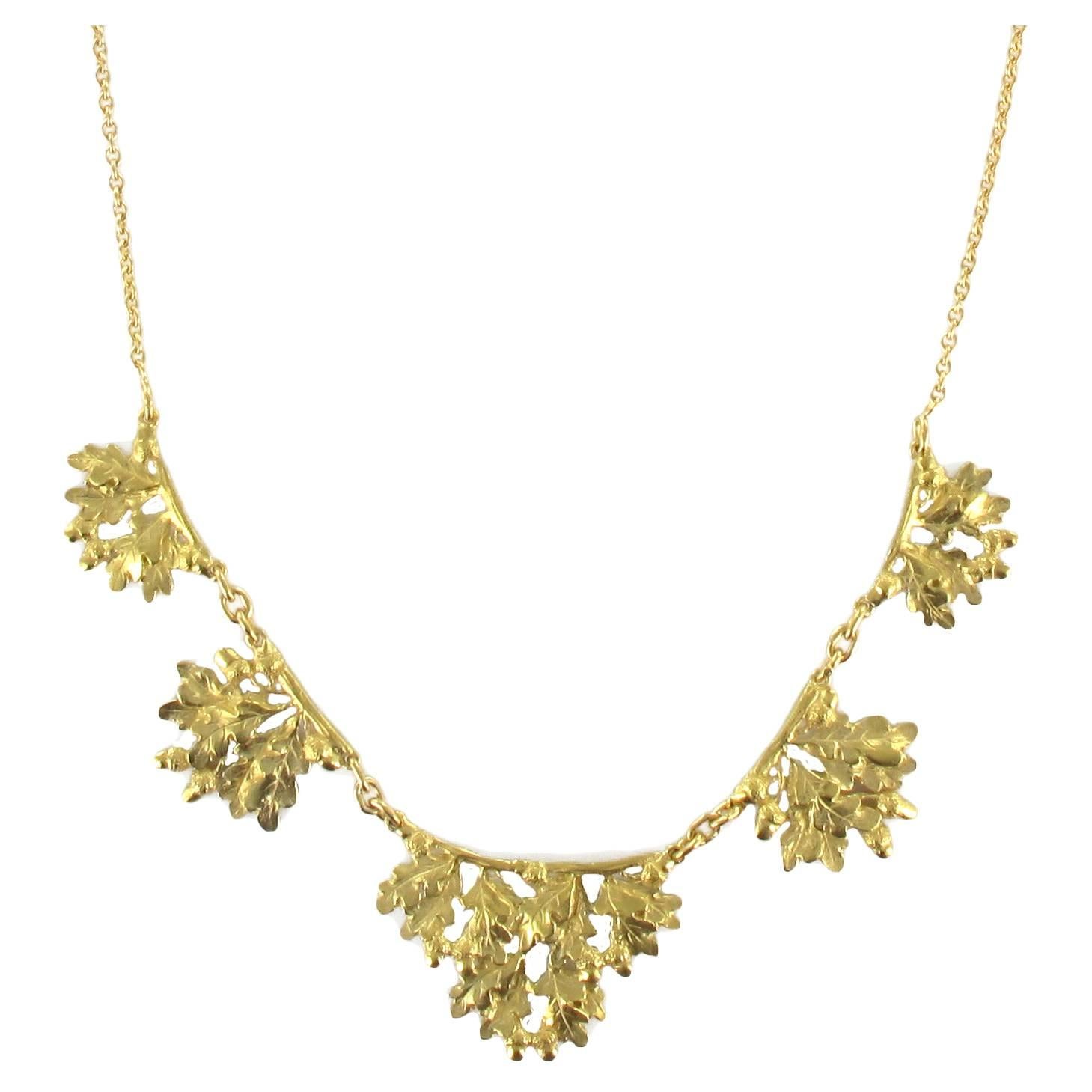 French Oak Leaves Gold Drapery Necklace