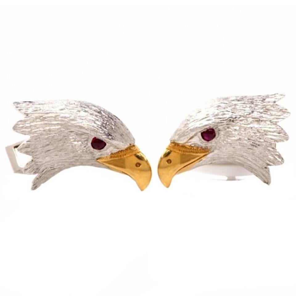 E. Wolfe & Co. Eagle's Head Ruby Gold Cufflinks