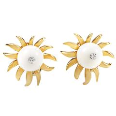 Tiffany & Co. Schlumberger White Onyx Diamond Gold Earrings