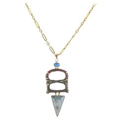 Black Opal Labradorite Gold Ancient Buckle Refashioned into a Pendant 10