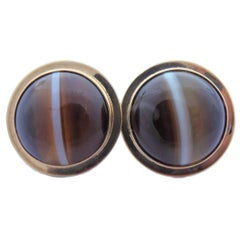 Antique Banded Agate Gold Earrings