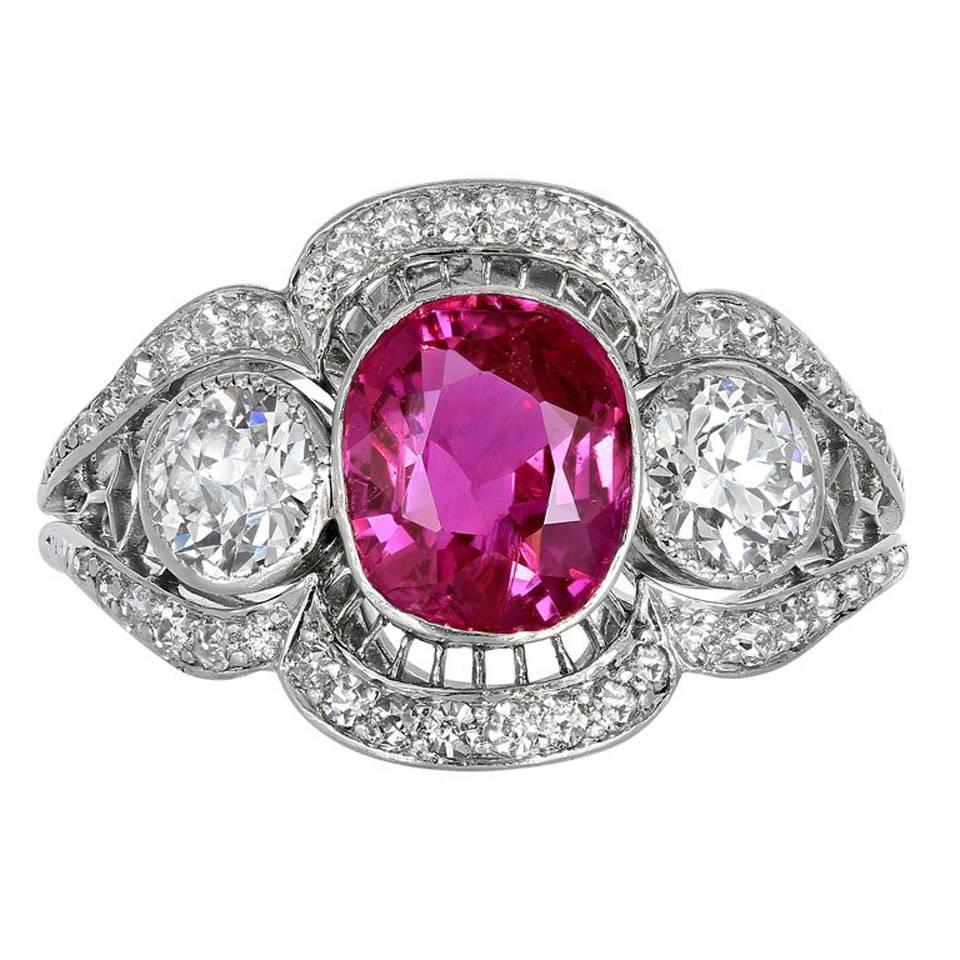 1920s No Heat Burma Ruby Diamond Platinum Ring