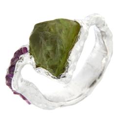 Jona Peridot Ruby Sterling Silver Free Form Ring