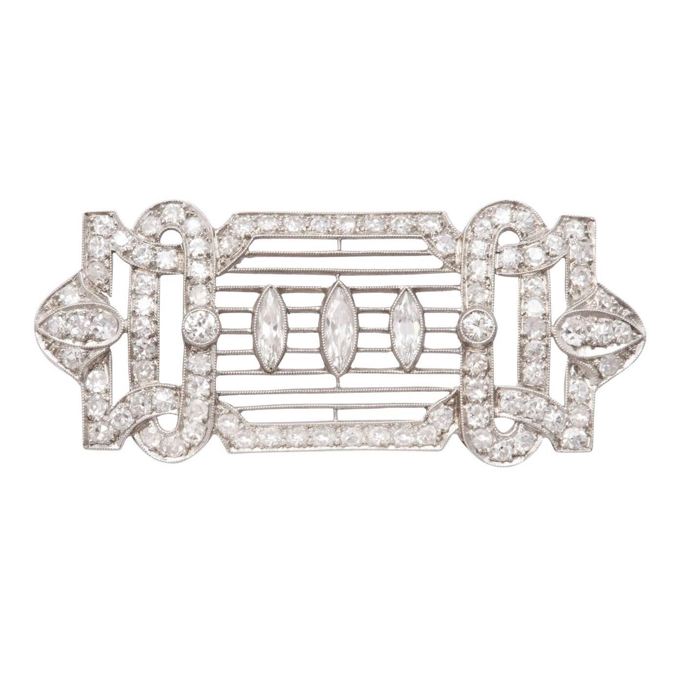 Antique Art Deco Diamond Brooch For Sale