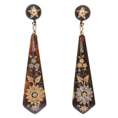 Victorian Pique Earrings Incised with Gold and Silver