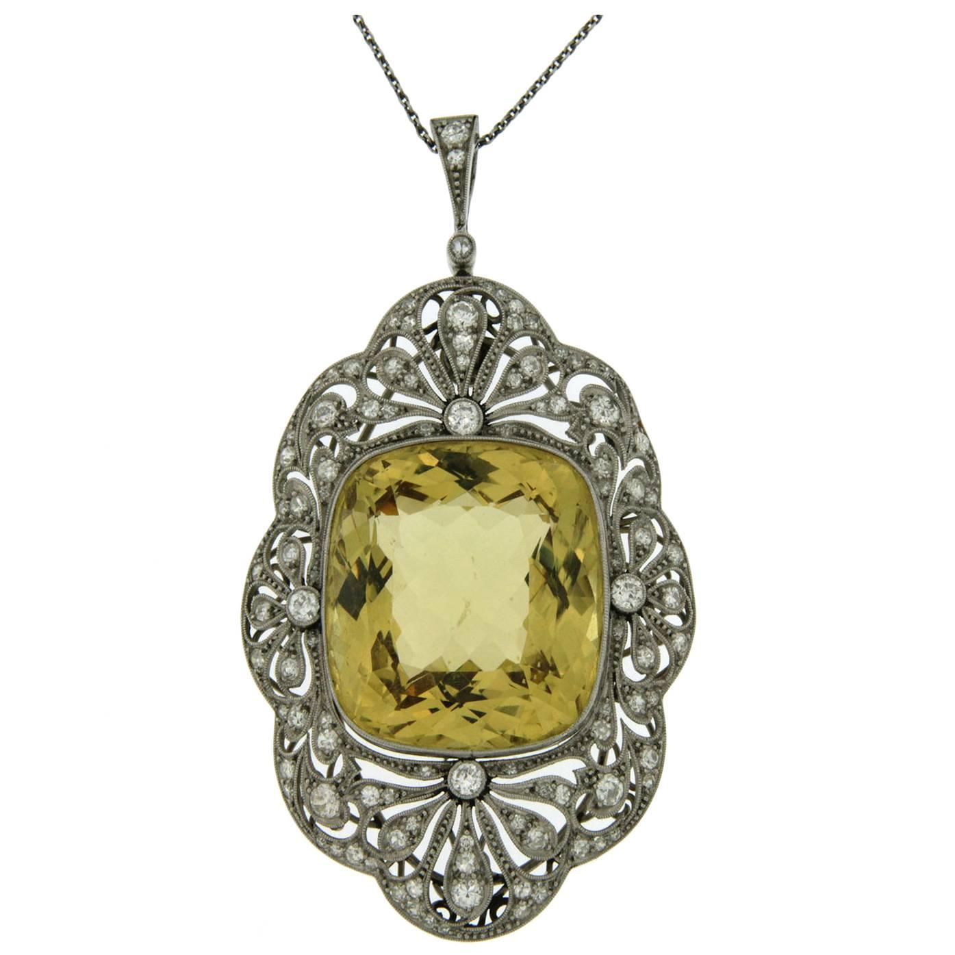 Early Victorian Heliodor Diamond Gold Pendant