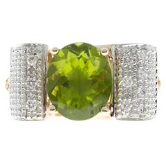 Oval Peridot Diamond Swirl Gold Ring 12