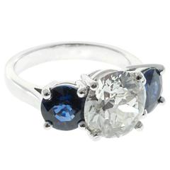 Peter Suchy Sapphire Diamond Platinum Three Stone Engagement Ring 4