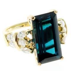 1960s Blue Indicolite Tourmaline Marquise Diamond Gold Ring 12