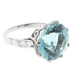 1950s Round Aquamarine Diamond Platinum Ring 3