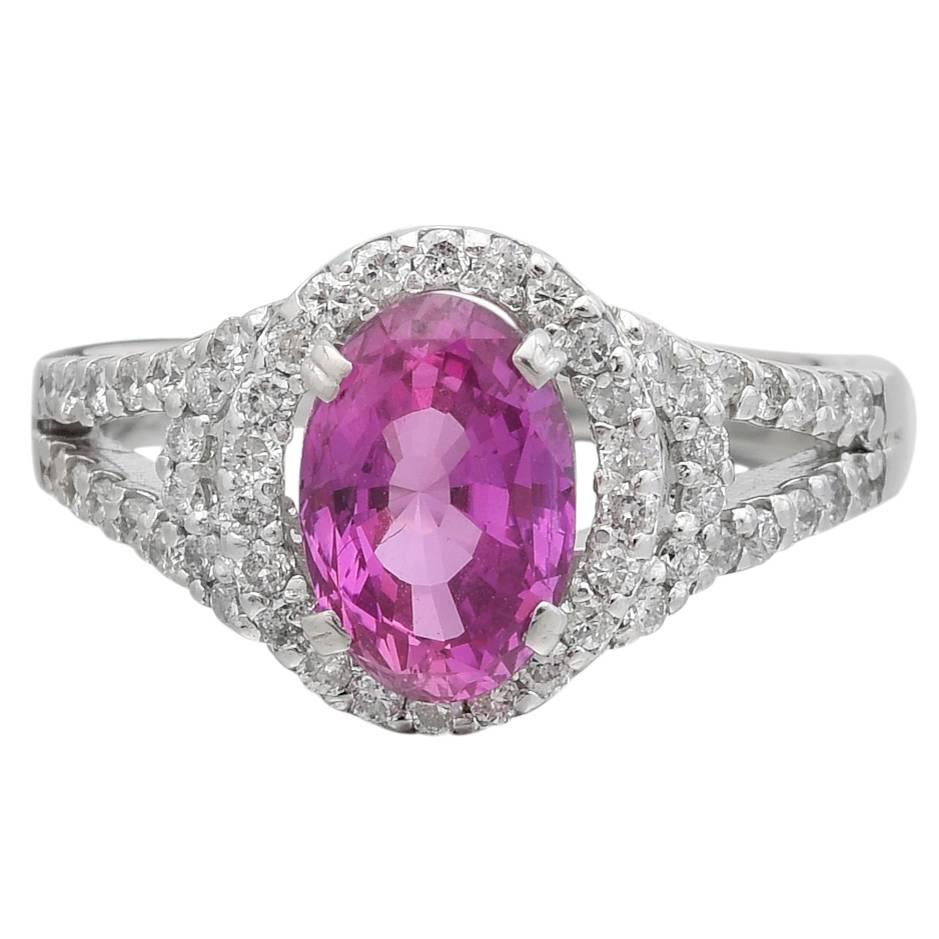 Pink Sapphire Diamond Platinum Dress Ring For Sale