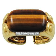 David Webb Tiger's Eye Quartz Diamond Cuff Bracelet