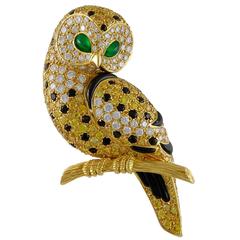 Van Cleef & Arpels Diamond and Fancy Yellow Diamond Gold Owl Brooch 5