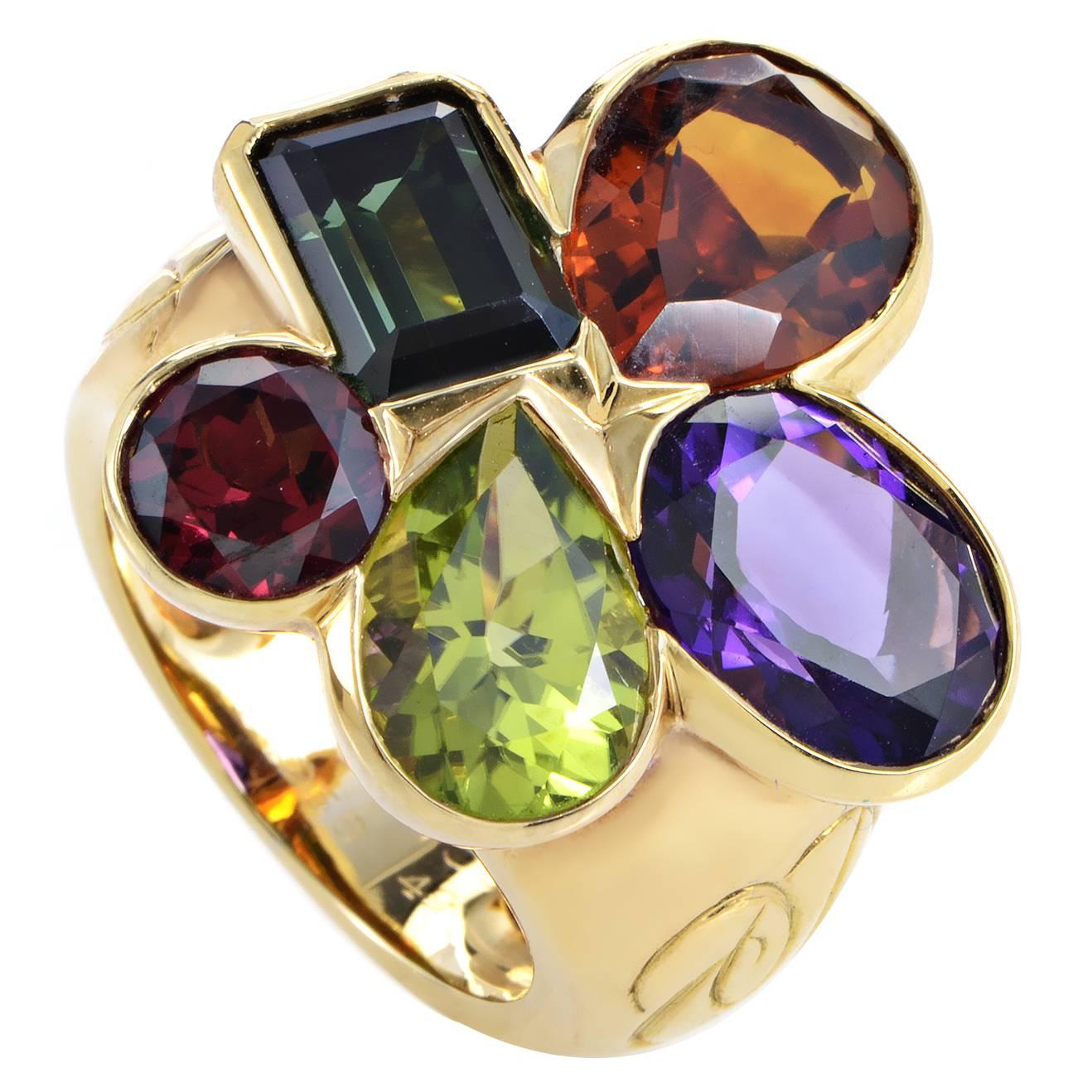 Dior Multi-Gemstone 18K Yellow Gold Cluster Ring size 5