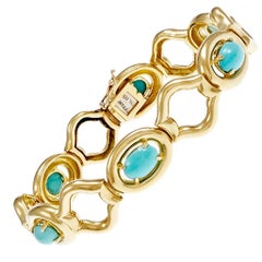 Tiffany & Co. Bracelet à maillons en or et turquoise naturelle certifiée GIA, années 1960