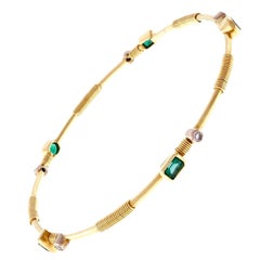 Emerald Diamond Gold Bangle Bracelet 