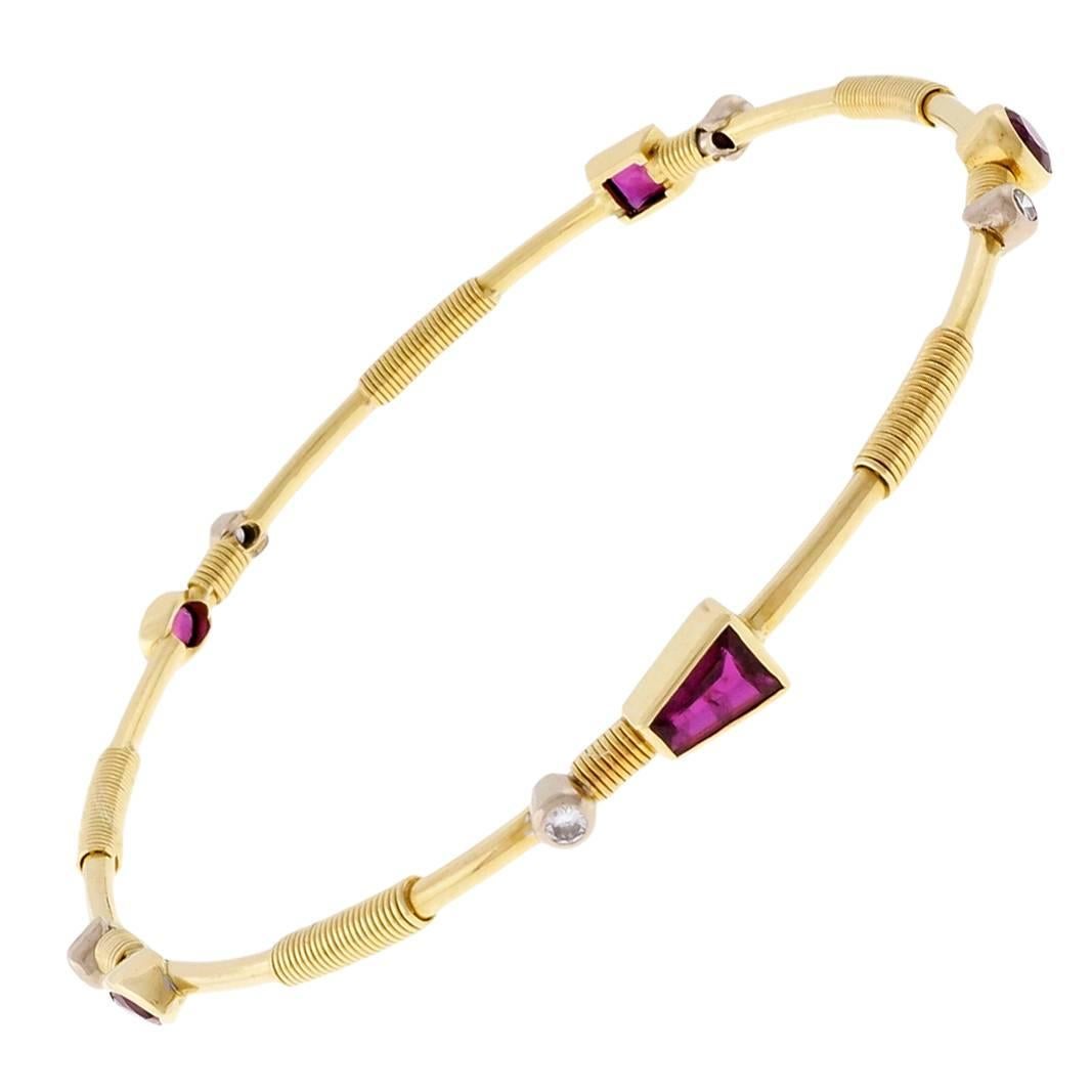 Ruby Diamond Slip Gold Bangle Bracelet