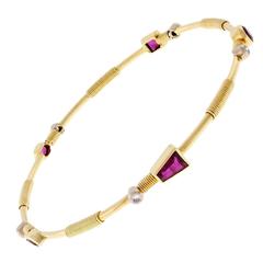 Ruby Diamond Slip Gold Bangle Bracelet