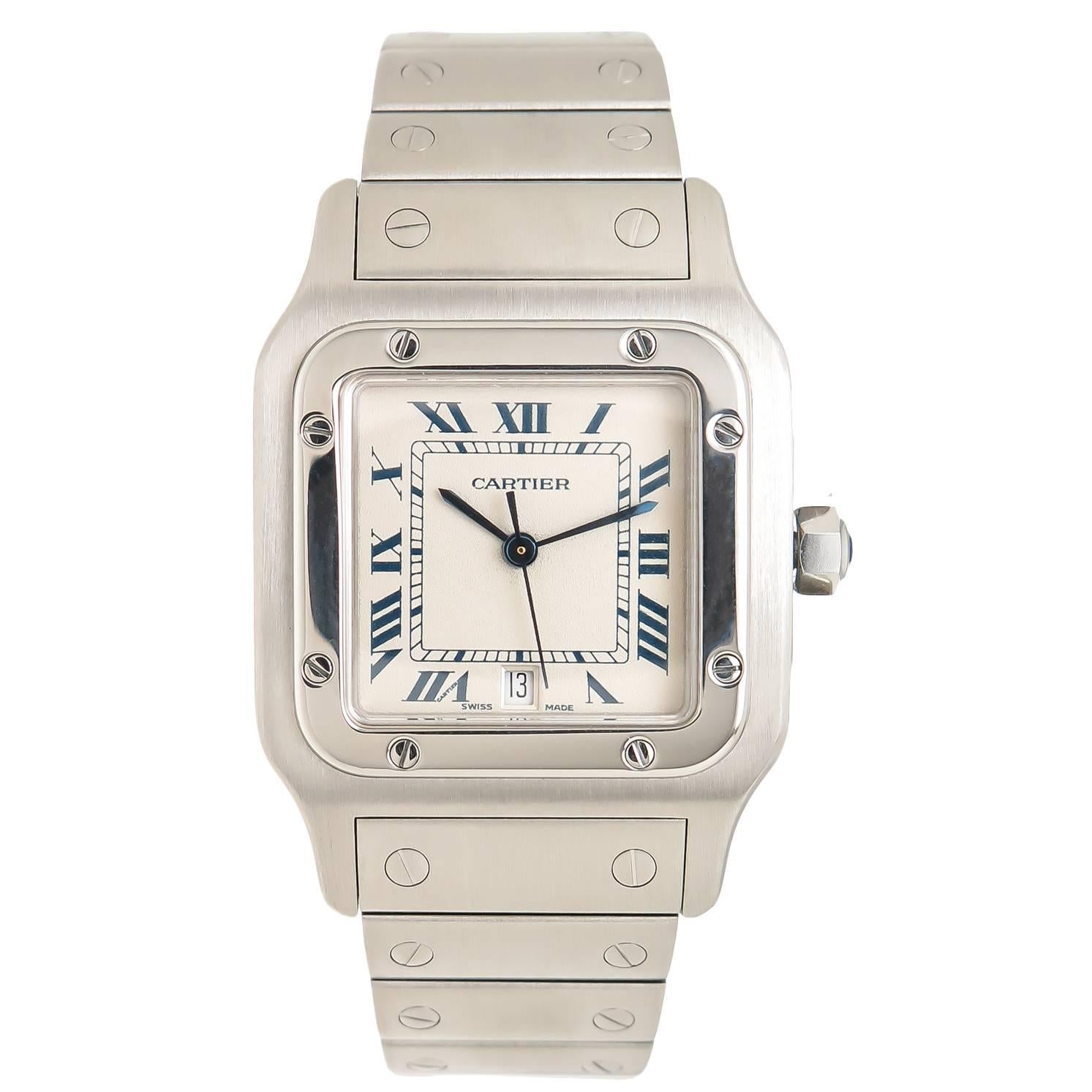 Cartier Stainless Steel Santos Large Quartz Wristwatch