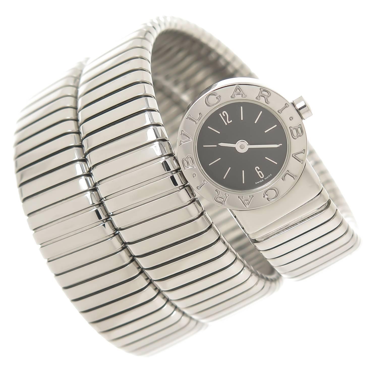 Bulgari Stainless Steel Serpenti Snake Bracelet Quartz Wristwatch For Sale at 1stdibs