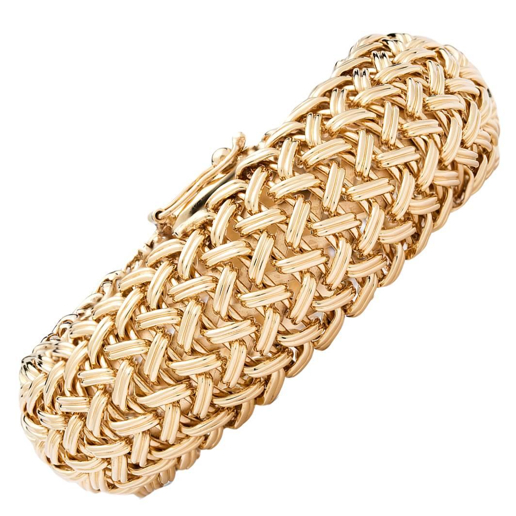 Woven Gold Wide Bangle Bracelet