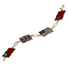 Vintage Enamel Gold World War II Allied Flag Bracelet