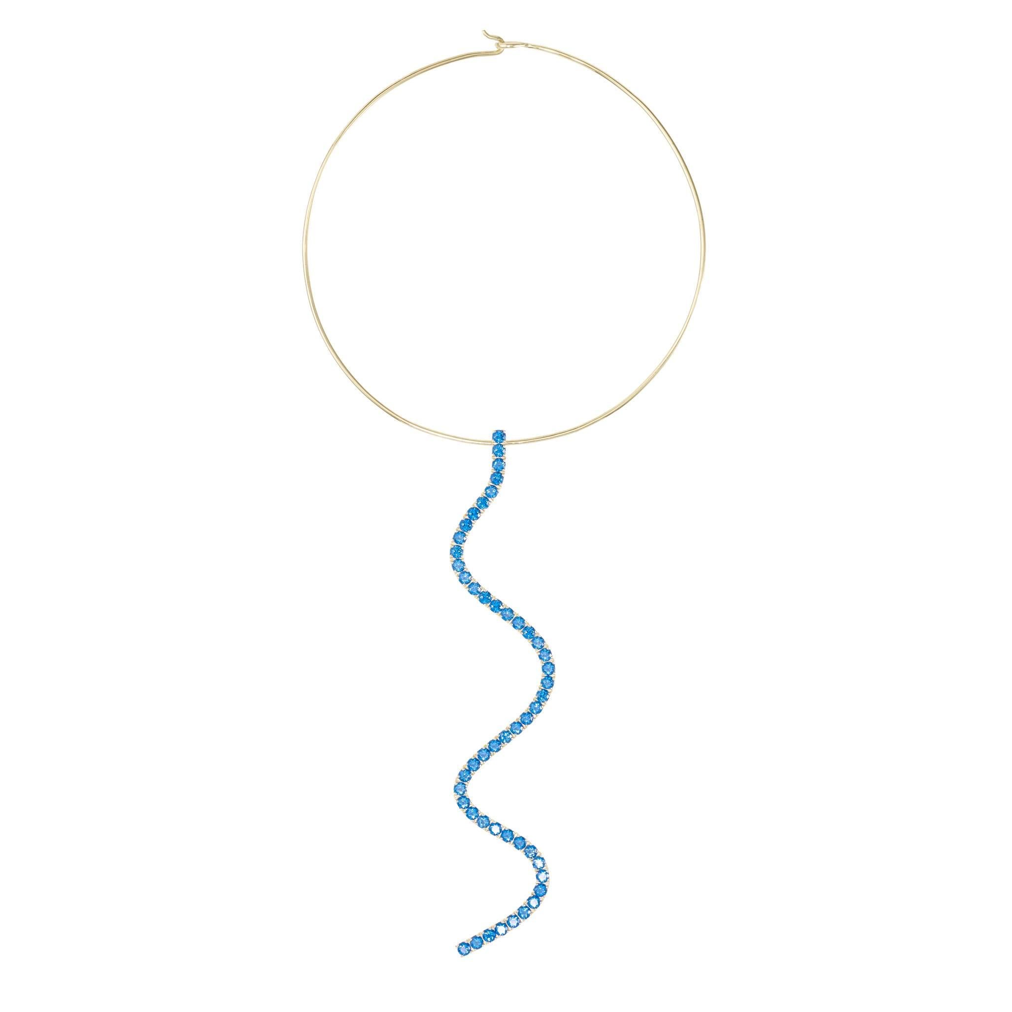 Sabine Getty Blue Topaz Wiggly Torque Necklace For Sale