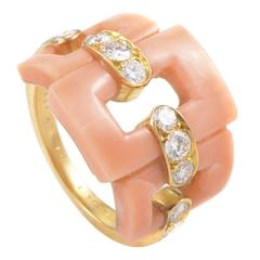 Van Cleef & Arpels Pink Coral Diamond Gold Band Ring