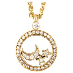 Chopard Happy Diamonds Gold Moon and Stars Pendant Necklace