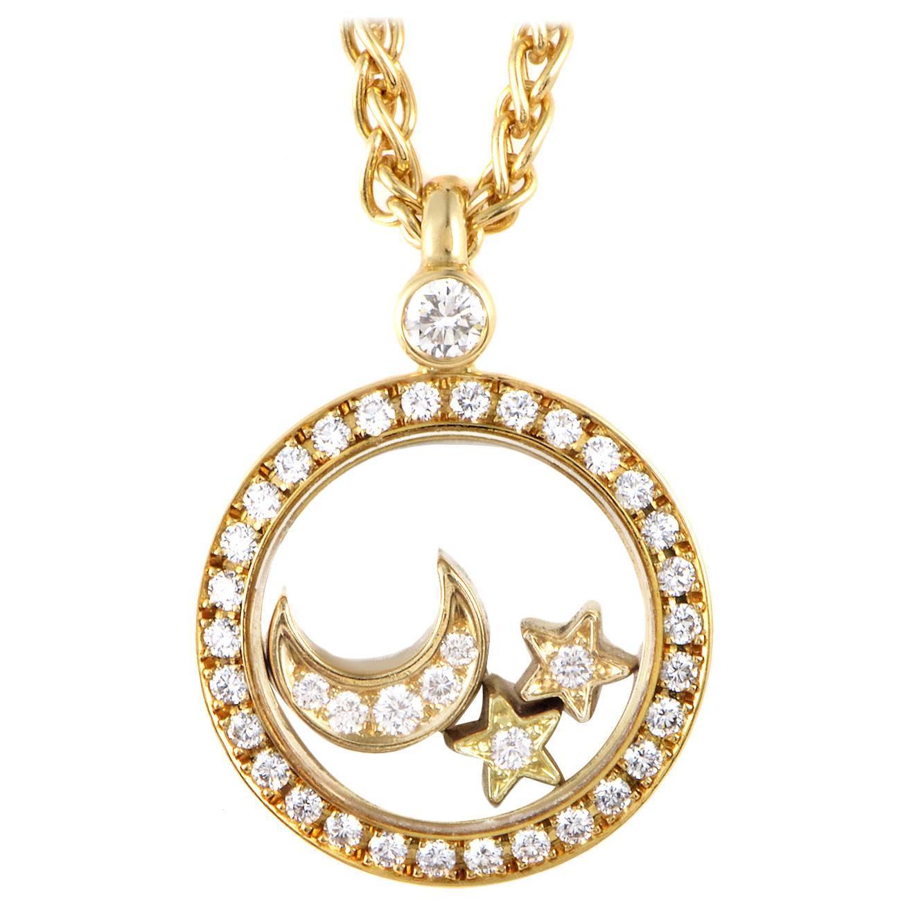 Chopard Happy Diamonds Gold Moon and Stars Pendant Necklace at 1stdibs